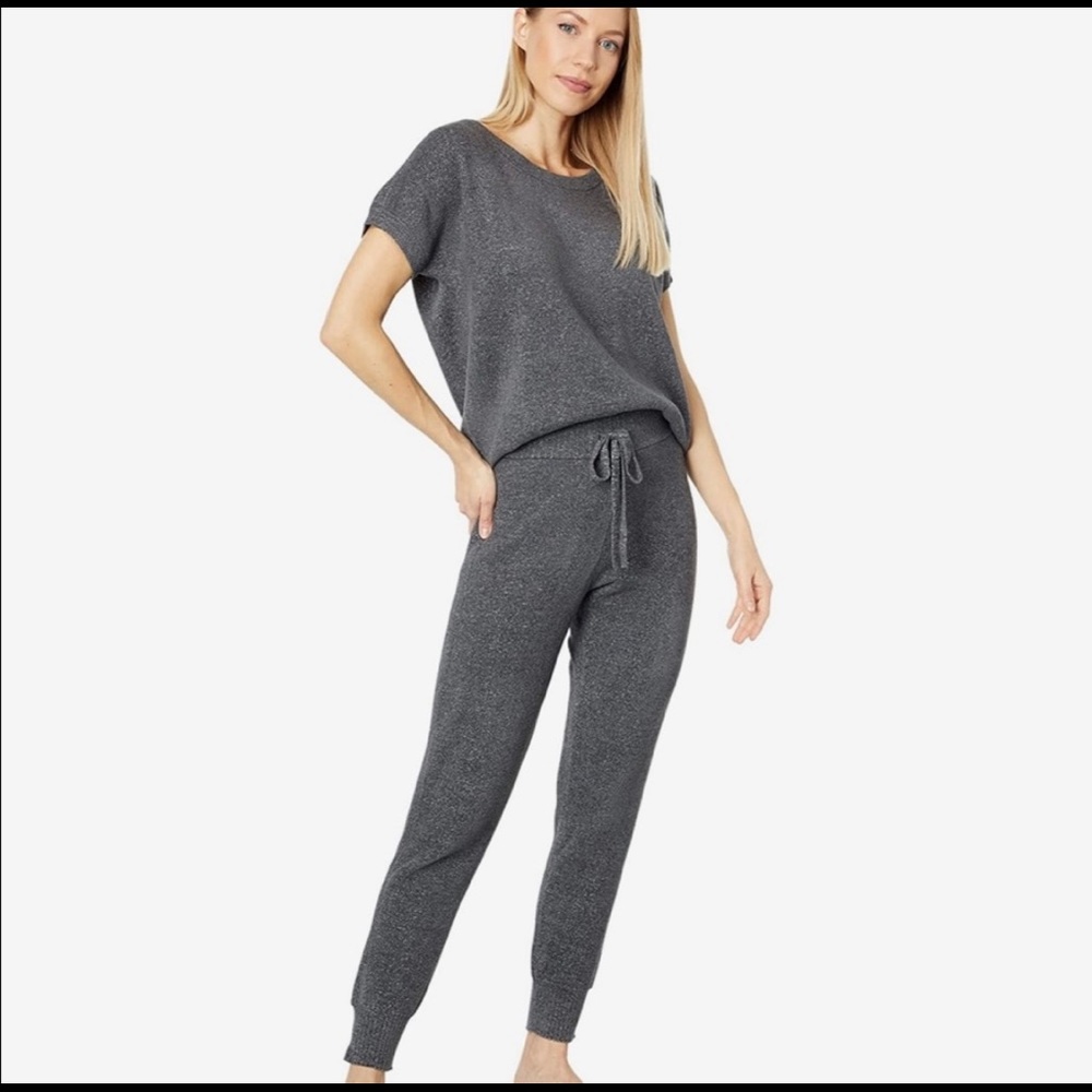 Barefoot dreams cozy chic ultra lite rib trim jogger - carbon lurex